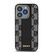 DKNY Ādas rūtainais magnētiskais apvalks iPhone 15 Pro - melns