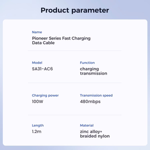 Kabelis Pioneer 100W USB uz USB-C SA31-AC6 / 100W / 1,2m (melns)