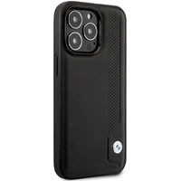 Viedtālruņa apvalks BMW BMHCP14X22RBDK iPhone 14 Pro Max 6.7" melns/melns cietais apvalks ādas zilie punkti