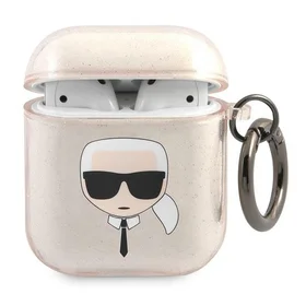 Karl Lagerfeld Glitter Karl's Head apvalks AirPods 1/2 - zelta