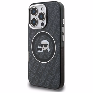 Karl Lagerfeld IML Glitter Karl & Choupette Heads Logo MagSafe Maciņš iPhone 16 Pro Max - melns
