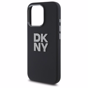 DKNY šķidrā silikona viedtālruņa apvalks ar metāla logotipu iPhone 16 Pro Max - melns