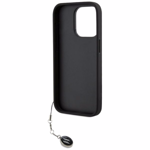 Karl Lagerfeld Saffiano ar rhinestones un šarma viedtālruņa apvalks iPhone 15 Pro Max - melns