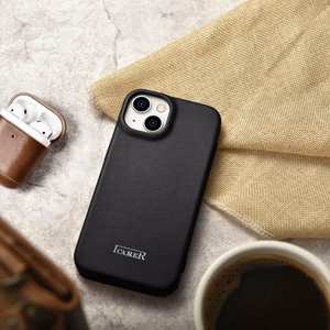 iCarer CE Premium ādas folio vāciņš iPhone 14 Plus ar MagSafe magnētisku flip vāciņu - melnā krāsā