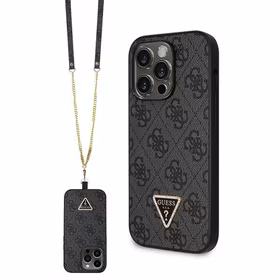 Guess GUHCP14LP4TDSCPK apvalks iPhone 14 Pro - melns krustenisks 4G metāla logotips