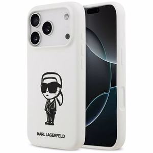 KARL LAGERFELD viedtālruņa apvalks IPHONE 17 Pro saderīgs ar Magnētisko KLHMP17LSKIGROH (Silicone W/ KL Sketch & Logo) balts