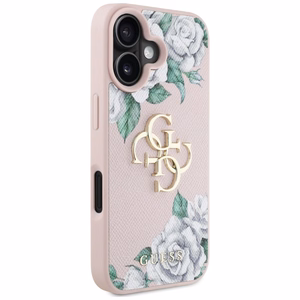 Guess Grained Roses Big 4G logo viedtālruņa apvalks iPhone 16 - rozā