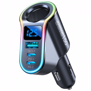 Automašīnas lādētājs Joyroom „JR-CL21" melns 150W (2xPD / 1xUSB / papildu ports / LED)