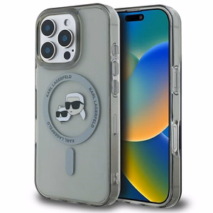 Karl Lagerfeld IML Metal Karl&Choupette Head magnētiskais viedtālruņa apvalks iPhone 16 Pro Max - melns