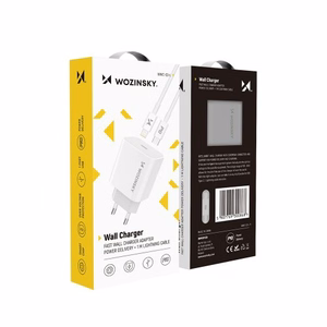 Lādētājs Wozinsky Quick Charge, balts PD 20W + Type-C / Lightning balts kabelis 100cm