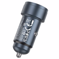 Automobiļa lādētājs Hoco USB A + USB C PD QC3.0 3A 30W Z57A metāla pelēks