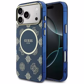 Guess IML Peony Dot MagSafe Maciņš for iPhone 17 Pro Max - zils