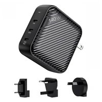 Sienas lādētājs INVZI GanHub 3x USB-C, 140W, EU/UK/AU/US (melns)