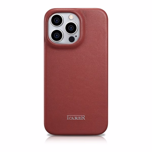 iCarer CE Premium ādas folio vāciņš iPhone 14 Pro ar MagSafe magnētisku flip vāciņu - sarkanā krāsā