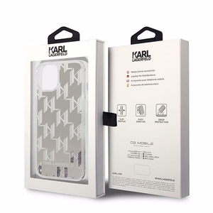 Karl Lagerfeld KLHCP14SLMNMS iPhone 14 6.1 "cietais viedtālruņa apvalks sudraba / sudraba šķidrais mirdzums Monogram