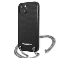 Karl Lagerfeld KLHCP13SPMK iPhone 13 mini 5,4 "melns cietais apvalks Ādas tekstūra un ķēde