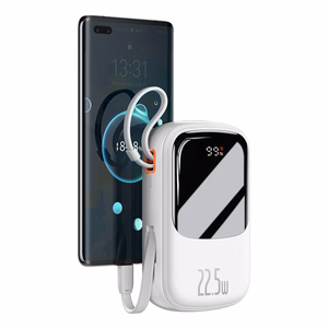 Baseus Qpow ar digitālo indikatoru portatīvais lādētājs ar ātru uzlādi 20000mAh 22.5W QC/PD/SCP/FCP ar iebūvētu USB-C kabeli balta