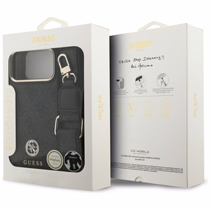 Guess 4G Strass Logo & Big Strap Metal Buttons Magnētiskais apvalks iPhone 17 Pro Max - melns