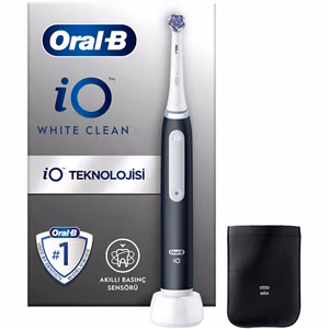 Oral-B iO White Clean – uzlādējama elektriskā zobu birste, 1 uzgalis, 2 tīrīšanas režīmi, melns/balts