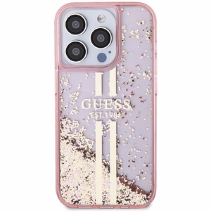 Guess Liquid Glitter Gold Stripes viedtālruņa apvalks iPhone 15 Pro - rozā