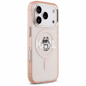 KARL LAGERFELD viedtālruņa apvalks IPHONE 17 Pro, ar magnētisko MagSafe, (KLHMP17LHGCHGKBP, IML Choupette Sketch Logo) rozā