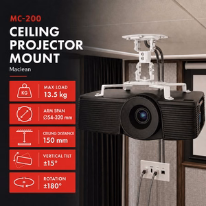 Maclean MC-200 W griestu stiprinājums projektoram, 54–320 mm, līdz 13,5 kg, 360° rotācija