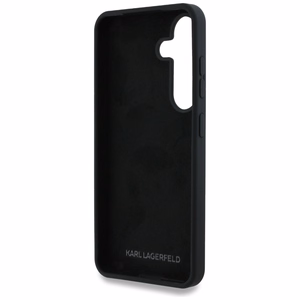 Karl Lagerfeld silikona metāla paraksta logotips Samsung Galaxy S25 viedtālruņa apvalks melns