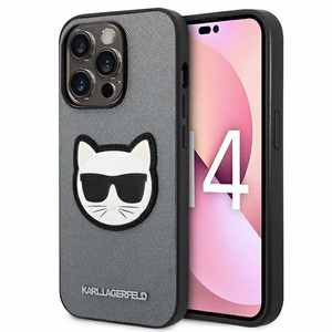 Karl Lagerfeld Saffiano Choupette Head Patch viedtālruņa apvalks iPhone 14 Pro Max - sudraba