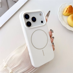 Balts magnētisks šķidrā silikona vāciņš iPhone 18 Pro / 17 Pro, izturīgs pret kritieniem