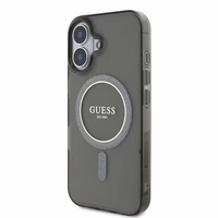 Guess IML Mirdzošs aplis MagSafe apvalks iPhone 16 - melns