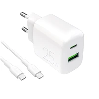 Puro PROLITE 25W USB-A / USB-C sienas lādētājs + USB-C - USB-C kabelis 1.2m - balts