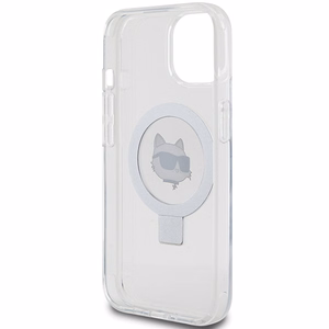 Karl Lagerfeld KLHMP15MHMRSCHH iPhone 15 Plus 6.7" balts/balts cietais apvalks ar gredzena statīvu Choupette Head Magnētiskais
