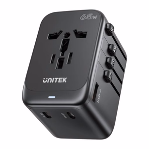 Lādētājs - Unitek 65W universāls ceļojuma adapteris (P1122ABK01) | 1xUSB-A 3xUSB-C 1xAC