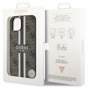 Guess GUHMP14SP4RPSW iPhone 14 6.1" brūns/brūns cietais apvalks 4G Printed Stripes MagSafe