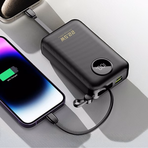 Dudao K14+ portatīvais lādētājs 20000mAh 22.5W USB-C / USB-A / iebūvēti Lightning un USB-C kabeļi - melns