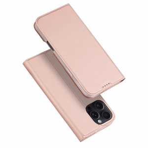 Dux Ducis Skin Pro viedtālruņa apvalks iPhone 16 Pro Max ar atveramu vāciņu un karšu nodalījumu - rozā