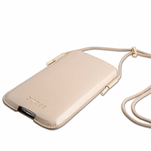 Guess Saffiano Pouch tālruņa soma, S / M izmērs, tālruņiem līdz 6.1", zelta krāsā