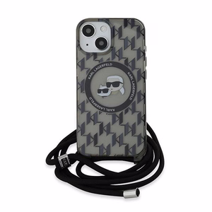 Karl Lagerfeld IML Crossbody Monogram Karl & Choupette Head Magnētiskais viedtālruņa apvalks iPhone 15 / 14 / 13 - melns