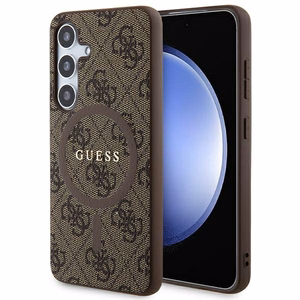 Guess 4G Collection Ādas Metāla Logotips Magnētiskais viedtālruņa apvalks Samsung Galaxy S24 - brūns