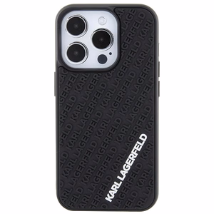 Karl Lagerfeld 3D gumijas daudzveidīgs logotips viedtālruņa apvalks iPhone 15 Pro - melns