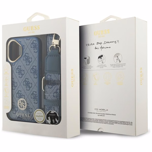 Guess 4G Strass Logo & Big Strap Metal Buttons Magnētiskais viedtālruņa apvalks iPhone 17 - zils