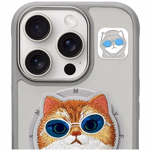Nimmy Glasses Cool Cat MagSafe viedtālruņa apvalks iPhone 16 Pro - pelēks