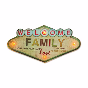 RETRO metāla izkārtne LED Welcome Family Forever Light