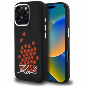 Karl Lagerfeld silikona maciņš ar sirds logotipu MagSafe iPhone 16 Pro Max - melns