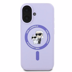 Karl Lagerfeld silikona magnētiskais viedtālruņa apvalks iPhone 16 Plus ar Karl & Choupette galvu gredzenu - violeta