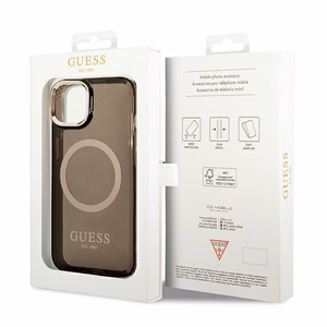 Guess GUHMP14MHTCMK iPhone 14 Plus 6.7" melns/melns cietais apvalks Zelta kontūra Daļēji caurspīdīgs Magnētiskais