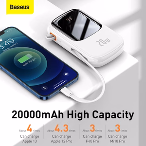 Baseus portatīvais lādētājs 20000mAh Qpow Pro - USB + Type C - PD 20W ar Lightning kabeli (PPQD060202) balta