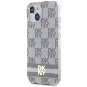 DKNY IML rūtainais mono raksts un drukātās svītras magnētiskais viedtālruņa apvalks iPhone 15 / 14 / 13 - bēšs