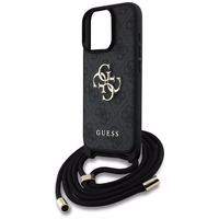 Guess 4G Big Logo Cord Stap viedtālruņa apvalks iPhone 16 Pro - melns