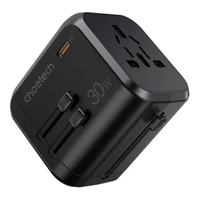 Ceļojumu lādētājs Choetech PD5008, 3xUSB-A, 2xUSB-C, GaN, 35W, US/EU/UK/AU (melns)